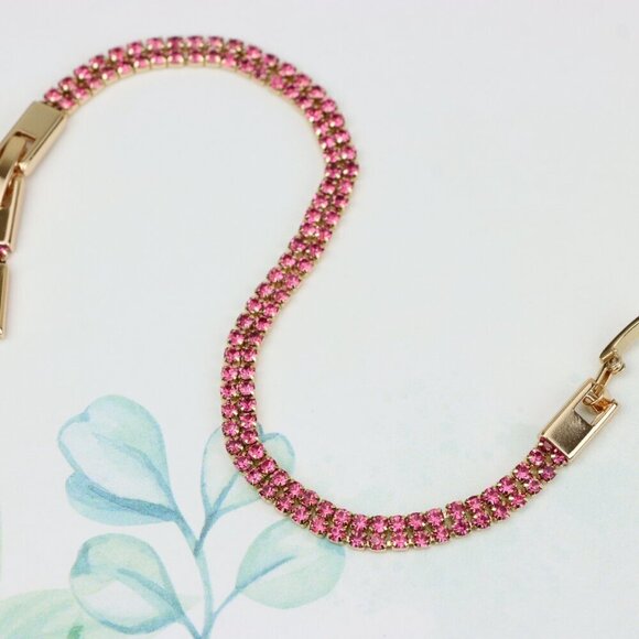 Elegant Rose Gold Bracelet with Sparkling Pink Stones, Adjustable Fit, XPBL0729 - Picture 3 of 12